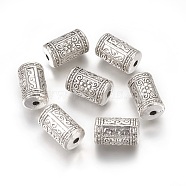 Tibetan Style Alloy Beads, Column with Flower, Antique Silver, 17x10mm, Hole: 2mm(PALLOY-E488-09AS)