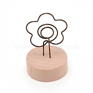 Flat Round Schima Wood Name Card Holder Base, Photo Memo Holders, with Flower Iron Clip, for Wedding, Birthday Party Table Number Sign, BurlyWood, 40x15mm, Hole: 1.2mm(AJEW-WH0252-01)