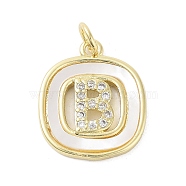 Rack Plating Brass Micro Pave Clear Cubic Zirconia Pendants, with Shell, Cadmium Free & Lead Free, Long-Lasting Plated, Real 18K Gold Plated, with Jump Ring, Letter B, 17.5x15x2.5mm, Hole: 3mm(KK-E102-33G-B)