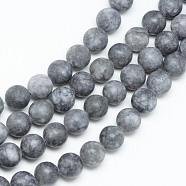 Natural White Jade Bead Strands, Dyed, Frosted, Round, Gray, 8~9mm, Hole: 1mm, about 46~48pcs/strand, 14.9 inch(X-G-R297-8mm-33)