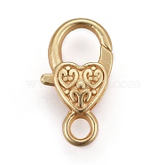 Tibetan Style Alloy Lobster Claw Clasps, Lead Free & Nickel Free & Cadmium Free, Heart, Real 14K Gold Plated, Matte Gold Color, 25.5x14x6mm, Hole: 4mm(X-LF014Y-MG-NR)