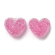 Resin Beads, with Rhinestone, Drusy Heart, Hot Pink, 17x19x10.5mm, Hole: 1.6mm(RESI-C038-01D)