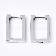 304 Stainless Steel Huggie Hoop Earrings, Angular Hoop Earrings, Rectangle, Stainless Steel Color, 17x11.5x3mm, Pin: 1mm(EJEW-N016-005)