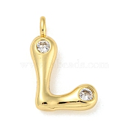 Rack Plating Brass Micro Pave Cubic Zirconia Pendants, Cadmium Free & Lead Free, Long-Lasting Plated, Real 18K Gold Plated, Letter L, 22x14x5mm, Hole: 3mm(KK-A200-24G-L)