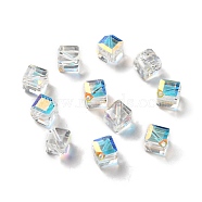 Glass Imitation Austrian Crystal Beads, Faceted, Square, Clear AB, 7x7x7mm, Hole: 1mm(GLAA-H024-07)