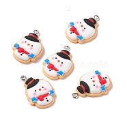 Christmas Theme Opaque Resin Pendants, with Platinum Tone Iron Findings, Snowman, White, 28x18x5.5mm, Hole: 2mm(FIND-E025-01)