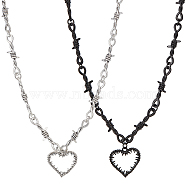 2Pcs 2 Colors Alloy Heart Pendant Necklace with Thorn Chains for Women, Mixed Color, 17.13 inch(43.5cm), 1pc/color(NJEW-AN0001-68)