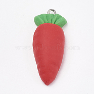 Handmade Polymer Clay Pendants, with Iron Findings, Carrot, Platinum, Red, 36x14.5x9mm, Hole: 2mm(CLAY-T012-09)