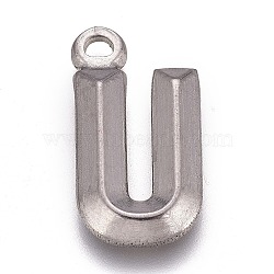 Tarnish Resistant 304 Stainless Steel Pendants, Alphabet, Letter.U, 16x8.5x2mm, Hole: 1.4mm(STAS-H119-01P-U)