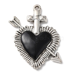 Alloy Pendants, with Black Enamel, Antique Silver, One Arrow Through the Heart Charm, 38.5x30x4mm, Hole: 2mm(ENAM-Q503-02AS-10)