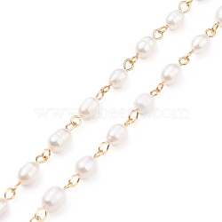 Handmade Natural Freshwater Pearl Beaded Chains, with 304 Stainless Steel Findings, Unwelded, Golden, 6~8x5~6mm, about 3.28 Feet(1m)/Strand(AJEW-JB01087)