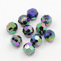 Plating Plastic Acrylic Faceted Round Beads, Multi-color Plated, 4mm, Hole: 1mm, about 10000pcs/pound(PACR-L002-4mm-M)