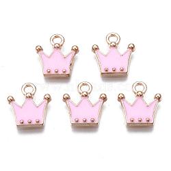Alloy Charms, Cadmium Free & Lead Free, with Enamel, Crown, Light Gold, Pearl Pink, 11.5x10.5x2mm, Hole: 1.5mm(ENAM-S115-063C)