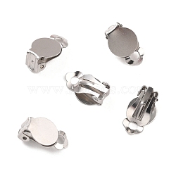 316 Stainless Steel Clip-on Earring Fibdings, Earring Settings, Flat Round, Stainless Steel Color, Tray: 10mm, 15.5x10x7mm, Hole: 3mm(X-STAS-I187-04A-P)
