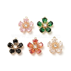 Glass Charms, with Brass Findings, Flower Charm, Real 18K Gold Plated, 14x13x5mm, Hole: 0.8mm(KK-P260-07G)