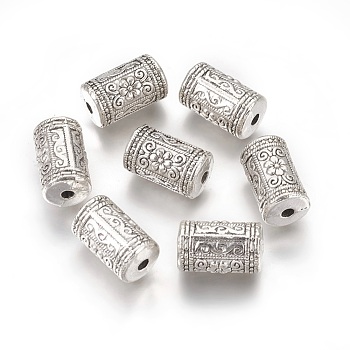 Tibetan Style Alloy Beads, Column with Flower, Antique Silver, 17x10mm, Hole: 2mm