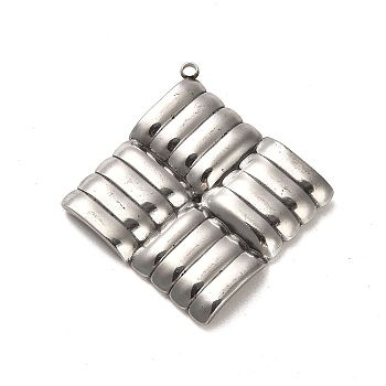304 Stainless Steel Pendants, Rhombus Charm, Stainless Steel Color, 43x40.5x3.5mm, Hole: 2mm