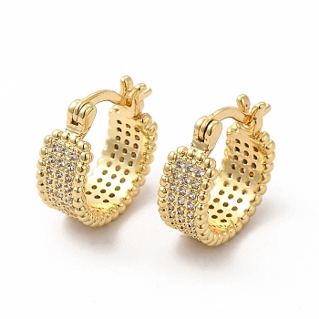 Clear Cubic Zirconia Thick Hoop Earrings, Brass Jewelry for Women, Golden, 17.5x17.5x6.5mm, Pin: 1.5x0.6mm