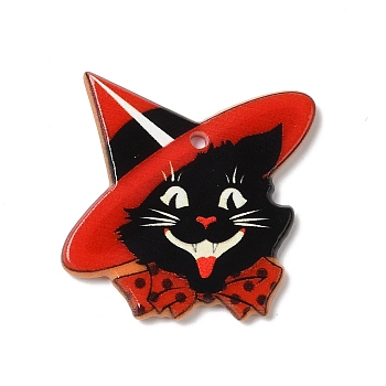 Halloween Acrylic Pendants, Cat, Red, 29x29.5x2mm, Hole: 1.8mm