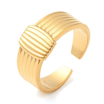 304 Stainless Steel Open Cuff Rings for Women, Rectangle, Real 18K Gold Plated, US Size 7 1/4(17.5mm)