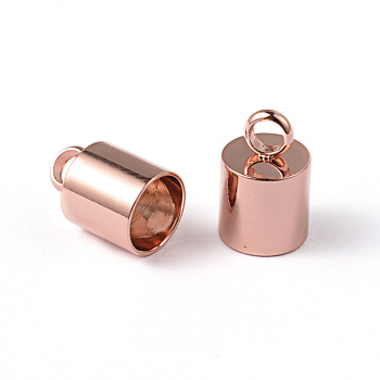 Ion Plating(IP) 304 Stainless Steel Cord End, End Caps, Column, Rose Gold, 11x7mm, Hole: 3mm, Inner Diameter: 6mm