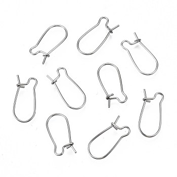 304 Stainless Steel Hoop Earring Findings, Kidney Ear Wire, Rings, Stainless Steel Color, 17x8x0.6mm, Pin: 0.6mm