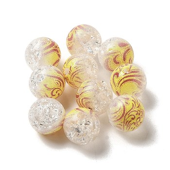 Duotone Spray Painted Crackle Acrylic Beads, Round, Yellow, 10mm, Hole: 1.8mm, about 850pcs/500g