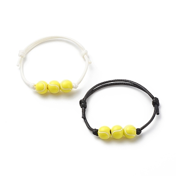 2Pcs 2 Colors Acrylic Tennis Beaded Bracelet, Polyester Cord Adjustable Bracelets for Men Women, Tennis Pattern, Inner Diameter: 1-7/8~3-1/4 inch(4.7~8.3cm), 1Pc/color
