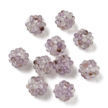 Natural Purple Phantom Quartz Purple Lodolite Quartz Woven Beads, Cluster Beads, Faceted, Round, 9~9.5mm, Hole: 1.6mm
