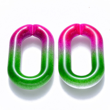 Two Tone Opaque Acrylic Linking Rings, Quick Link Connectors, for Cable Chains Making, Oval, Green, 39x23.5x7mm, Inner Diameter: 25x10mm