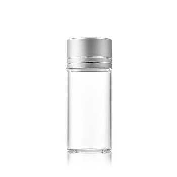 Clear Glass Bottles Bead Containers, Screw Top Bead Storage Tubes with Aluminum Cap, Column, Silver, 2.2x5cm, Capacity: 10ml(0.34fl. oz)