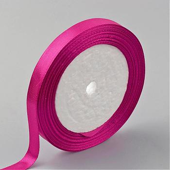 Valentines Day Gifts Boxes Packages Single Face Satin Ribbon, Polyester Ribbon, Fuchsia, Size: about 5/8 inch(16mm) wide, 25yards/roll(22.86m/roll), 250yards/group(228.6m/group), 10rolls/group