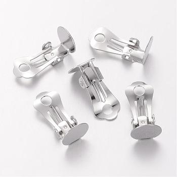 Brass Clip-on Earring Settings, Nickel Free, Platinum, 18.5x9.5x8mm, tray: 10x9.5mm