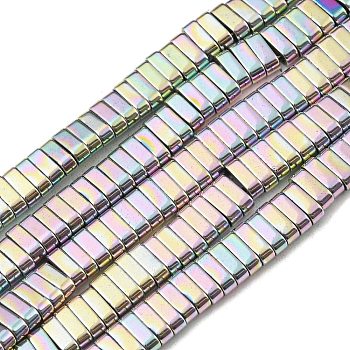 Electroplated Non-magnetic Synthetic Hematite Beads Strands, Rectangle, 2-Hole, Colorful, 6x2x3mm, Hole: 1.2mm, about 198pcs/strand, 16.02 inch(40.7cm)