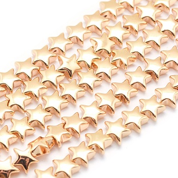 Electroplate Non-magnetic Synthetic Hematite Beads Strands, Grade AA, Long-Lasting Plated, Star, Light Gold Plated, 6x6mm, Hole: 0.8mm, about 85pcs/strand, 15.7 inch(40cm)