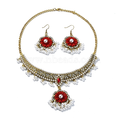 Red Mixed Shapes Rhinestone Earrings & Necklaces