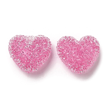 Hot Pink Heart Resin+Rhinestone Beads