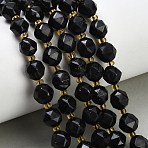Natural Black Tourmaline Beads Strands, Star Cut Round Beads, Faceted, with Seed Beads, 8mm, Hole: 0.8mm, about 38pcs/strand, 14.49''(36.8cm)~14.88''(37.8cm)(GG-CBA3921-B11-8mm)