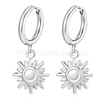304 Stainless Steel Hoop Dangle Earrings for Women, Sun, Stainless Steel Color, 36.5x15.2mm(WG36F30-02)