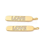 Brass Micro Pave Clear Cubic Zirconia Pendants, Oval & Word LOVE, Nickel Free, Real 18K Gold Plated, 32x5x3.5mm, Hole: 3.5x2mm(KK-B160-31G)