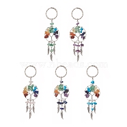Natural & Synthetic Gemstone Chips Tree of Life with Alloy Wings Pendant Keychain, with Brass Key Rings, 10.9cm(KEYC-JKC00466)