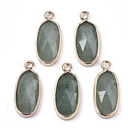 Natural Green Aventurine Pendants, with Light Gold Plated Brass Edge and Loop, Oval, Faceted, 18x8x4mm, Hole: 1.6mm(G-N326-45E)