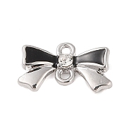 Rack Plating Alloy Black Enamel Bowknot Connector Charms, with Crystal Rhinestone, Platinum, 11.5x19x4mm, Hole: 2mm(FIND-B037-08P-01)