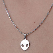 201 Stainless Steel Alien Pendant Necklace, Stainless Steel Color, 17.72 inch(45cm)(NJEW-OY001-36)
