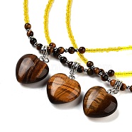 Natural Tiger Eye Heart Pendant Necklaces, Glass Seed Beaded Necklaces for Women, 18.70 inch(47.5cm)(NJEW-G143-02J)