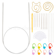 Unicraftale Knitting Needles Kits, Including Stainless Steel Knitting Needles and Plastic Tapestry Needles, Iron Spiral Cable Knitting Needle & Tapestry Needles & Beading Needles Pins, Plastic Ruler, Mixed Color, 650x2.5mm, 2pcs/bag, 1 bag(TOOL-UN0001-42B)