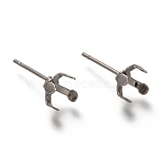 304 Stainless Steel Stud Earring Settings, Prong Earring Settings, Stainless Steel Color, Fit For 6 mm Rhinestone, 15.5x5x6mm, Pin: 0.8mm(X-STAS-H130-18C-P)