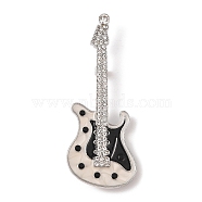 Guitar Alloy Rhinestone Musical Instruments Brooches, Black Enamel Pins, Platinum, Crystal, 69x26.5mm(JEWB-S023-03A)