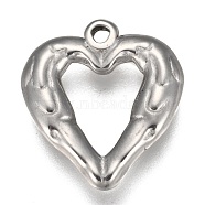304 Stainless Steel Pendants, Heart with Wing, Stainless Steel Color, 21.5x20x3.5mm, Hole: 2mm(STAS-K207-41P)
