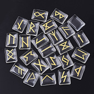 Glass Cabochons, Divination Stone, Rectangle with Runes/Futhark/Futhorc, Clear, 20x15x5.5mm, 25pcs/set(G-R461-16G)
